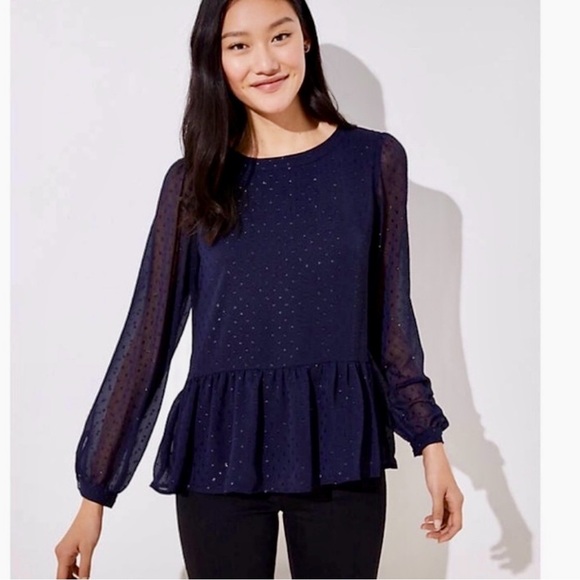 Sheer Dark Romantic Polka Dot Navy Whimsi Blouse XL With Back Bow holiday - Picture 1 of 9